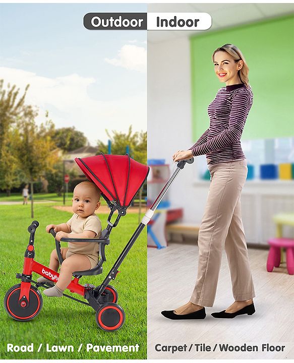 Babyhug 7 in 1 Baby Cycle Tricycle with Adjustable Parent Handle - Yellow