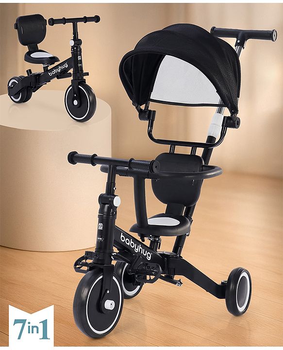 Babyhug 7 in 1 Baby Cycle Tricycle with Adjustable Parent Handle - Yellow