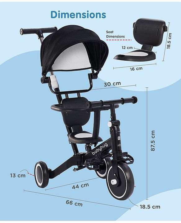 Babyhug 7 in 1 Baby Cycle Tricycle with Adjustable Parent Handle - Yellow