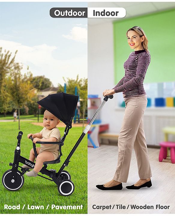 Babyhug 7 in 1 Baby Cycle Tricycle with Adjustable Parent Handle - Yellow
