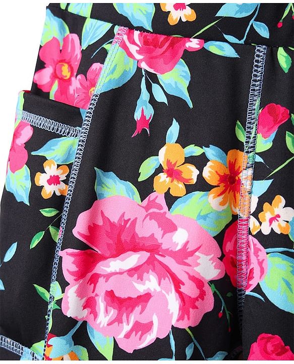 Pine Active Knit Full Length Super Stretch Leggings with Floral Print - Black