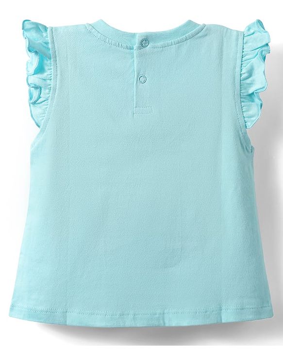 Babyhug Cotton Knit Frill Sleeves Capri Night Suit With Parrot & Orange Print - Light Blue
