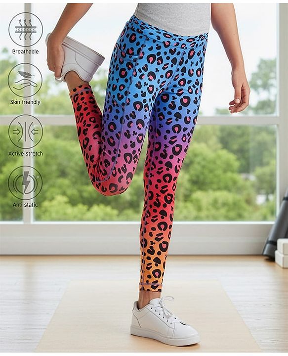 Pine Active Knit Full Length Super Stretch Leggings with Cheetah Print - Multicolor