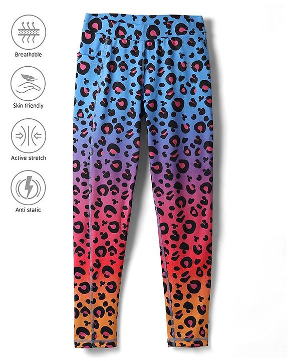 Pine Active Knit Full Length Super Stretch Leggings with Cheetah Print - Multicolor