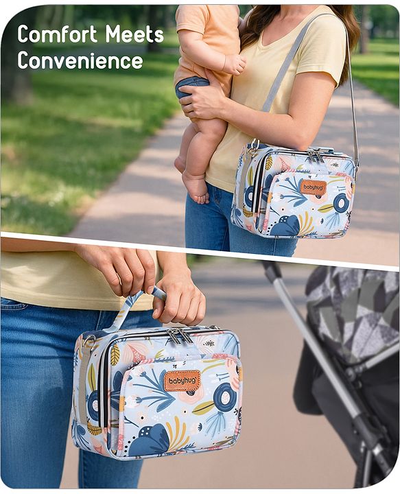 Babyhug Mini Travel Diaper Sling Bag Unicorn Theme- Blue