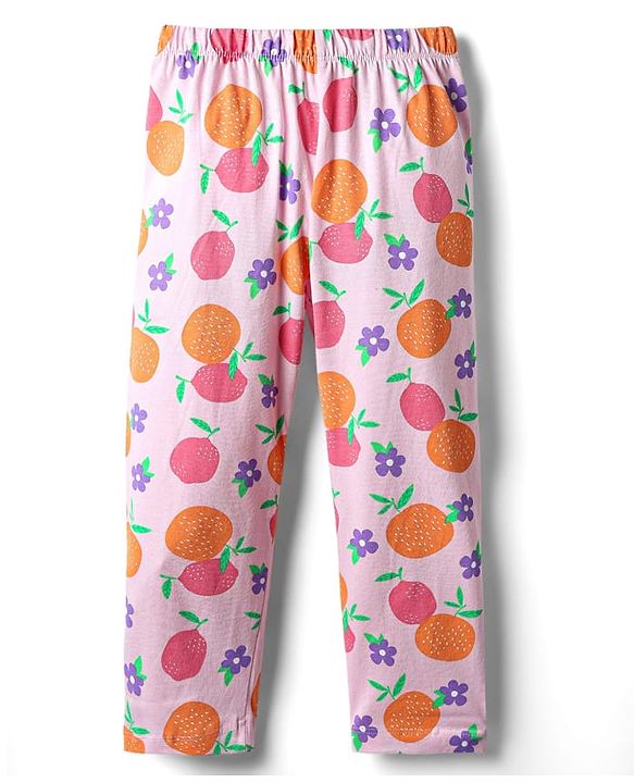 Babyhug Cotton Knit Half Sleeves Co-ords Night Suit With Floral Print - Pink