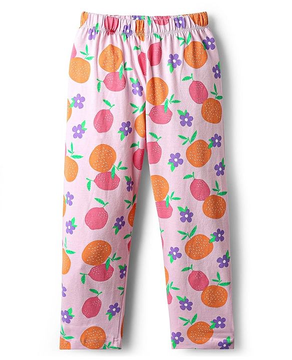 Babyhug Cotton Knit Half Sleeves Co-ords Night Suit With Floral Print - Pink