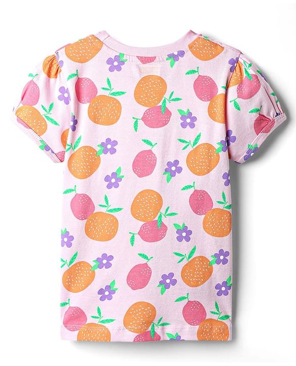 Babyhug Cotton Knit Half Sleeves Co-ords Night Suit With Floral Print - Pink