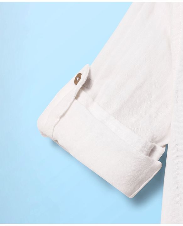 Babyhug 100% Cotton Full Sleeves Solid Coloured Mandarin Collar Shirt - White