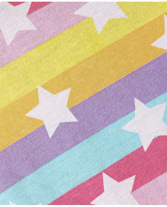 Babyhug Cotton Knit Half Sleeves Striped Nighty With Star Print - Multicolor