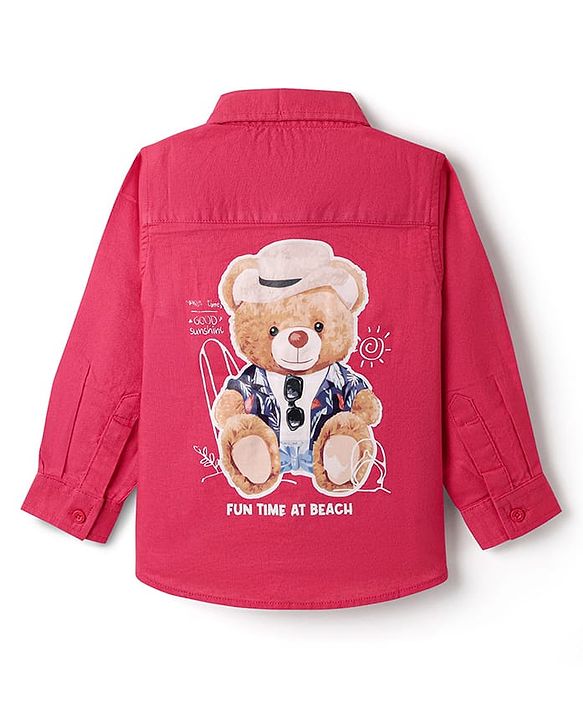 Babyhug Cotton Woven Full Sleeves Shirt with Bear Print - Red