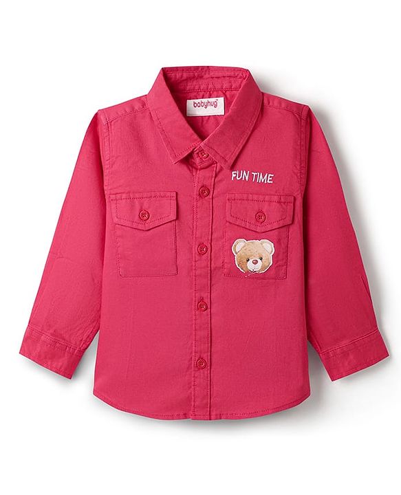 Babyhug Cotton Woven Full Sleeves Shirt with Bear Print - Red