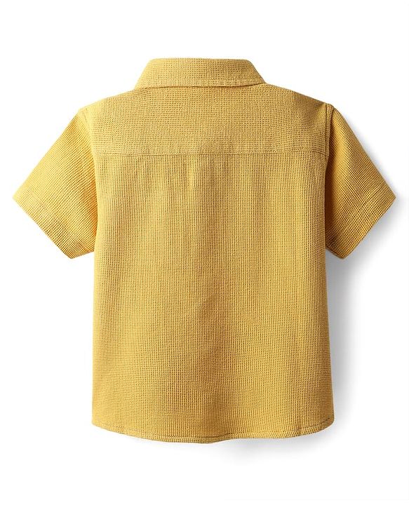 Babyhug 100% Cotton Waffle Half Sleeves Shirt With Patch Detailing - Yellow