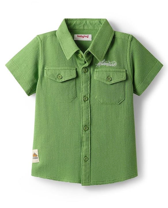 Babyhug Cotton Woven Half Sleeve Solid Color Shirt - Green