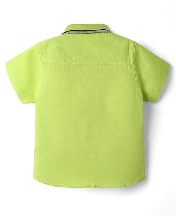 Babyhug Cotton Woven Half Sleeves Rib Collar Shirt With Alphabet Patch - Green