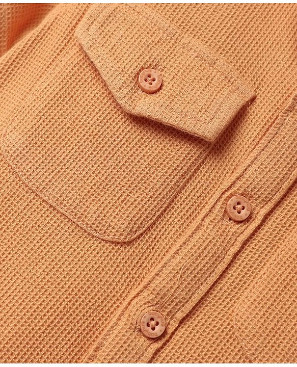 Babyhug Cotton Waffle Woven Half Sleeves Solid Shirt - Peach