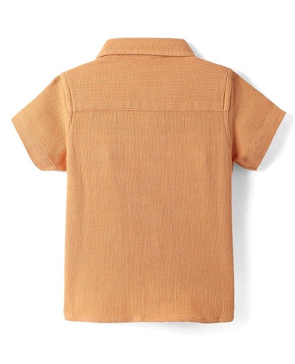 Babyhug Cotton Waffle Woven Half Sleeves Solid Shirt - Peach
