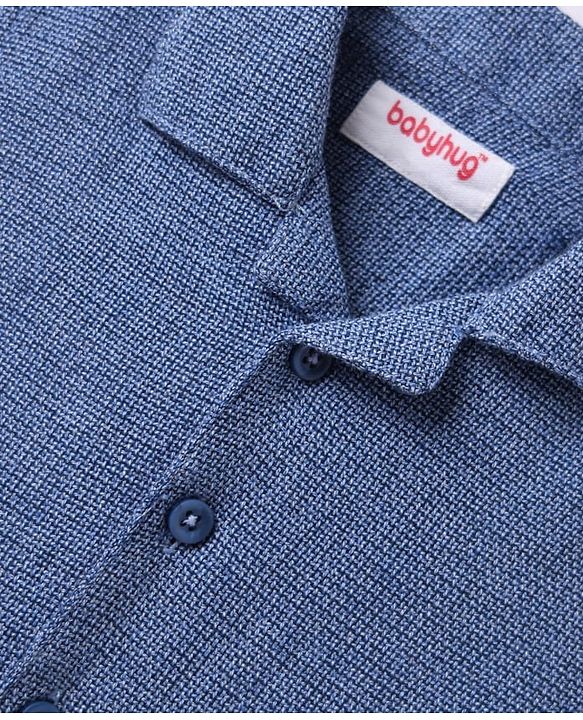 Babyhug Cotton Woven Half Sleeves Solid Colour Shirt - Blue
