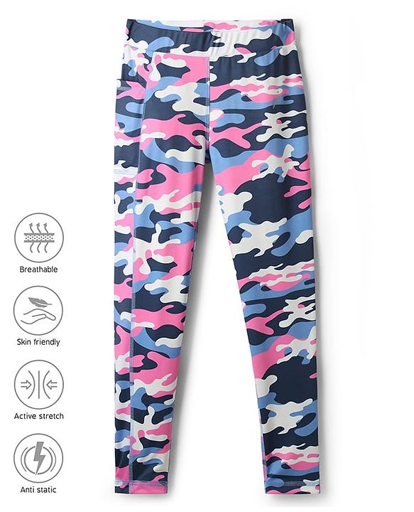 Pine Active Knit  Full Length Super Stretch Leggings with Camouflage Print - Pink