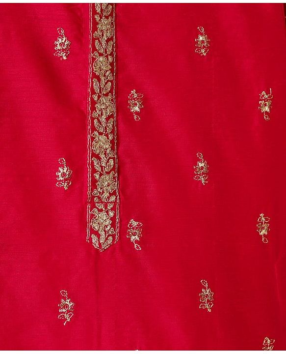 Babyhug Woven Full Sleeves Kurta Dhoti Set With Floral Embroidery - Red