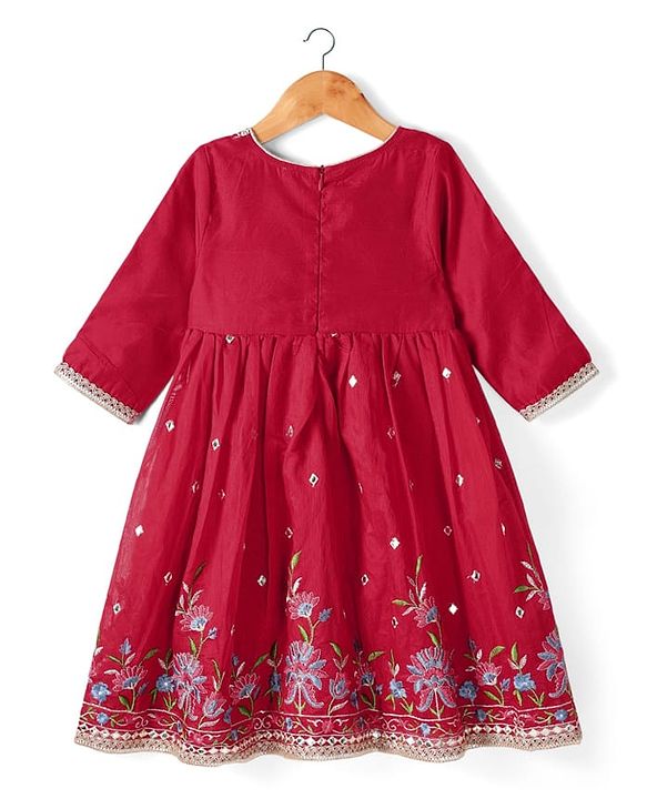 Babyhug Woven Three Fourth Sleeves Floral Embriodered Kurti Salwar & Dupatta Set - Red