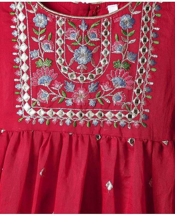 Babyhug Woven Three Fourth Sleeves Floral Embriodered Kurti Salwar & Dupatta Set - Red
