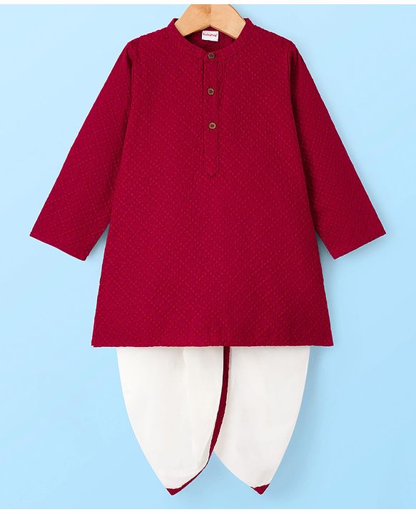 Babyhug Cotton Woven Full Sleeves Solid Colour Kurta Dhoti Set - Red
