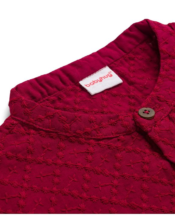 Babyhug Cotton Woven Full Sleeves Solid Colour Kurta Dhoti Set - Red