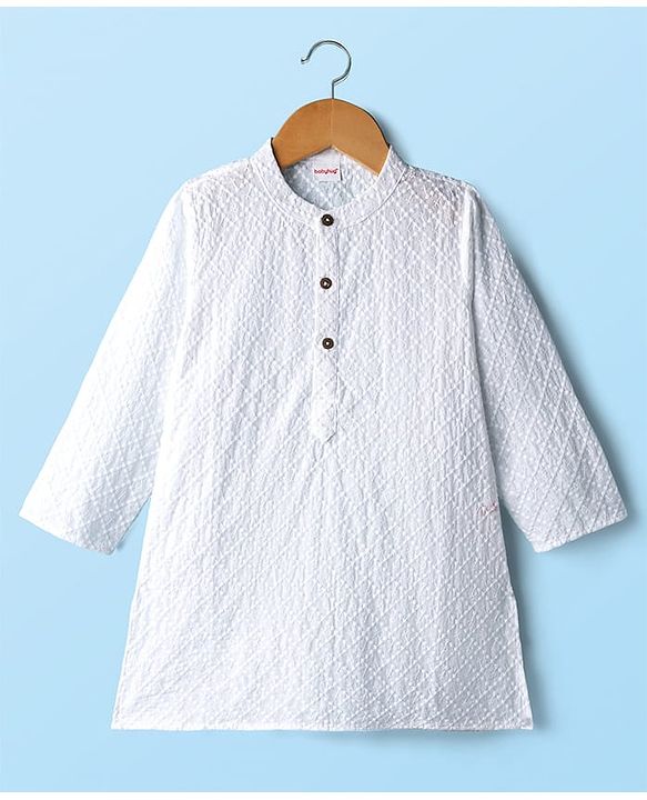 Babyhug Cotton Woven Full Sleeves Solid Colour Kurta Dhoti Set With Textured Design - White