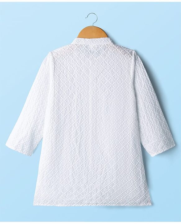Babyhug Cotton Woven Full Sleeves Solid Colour Kurta Dhoti Set With Textured Design - White