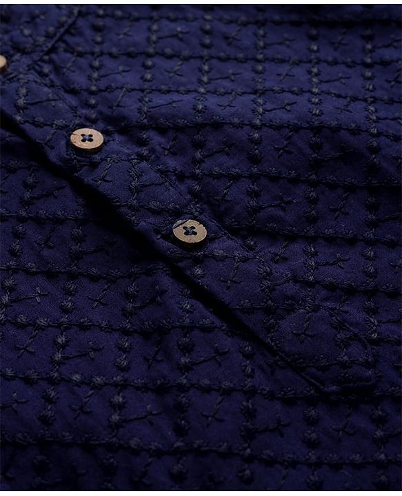 Babyhug Cotton Woven Full Sleeves Kurta Dhoti Set with Embroidery - Navy Blue
