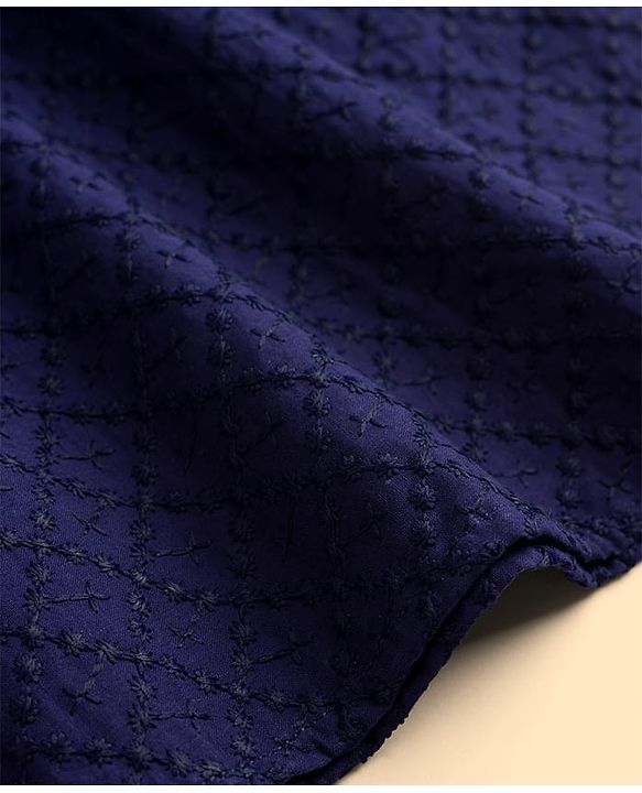 Babyhug Cotton Woven Full Sleeves Kurta Dhoti Set with Embroidery - Navy Blue
