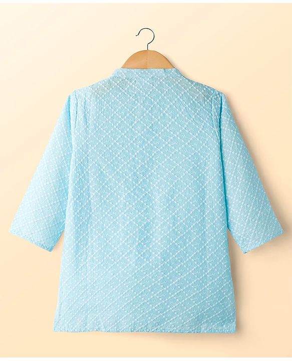 Babyhug Cotton Woven Full Sleeves Kurta Pajama Set with Embroidery - Aqua Blue