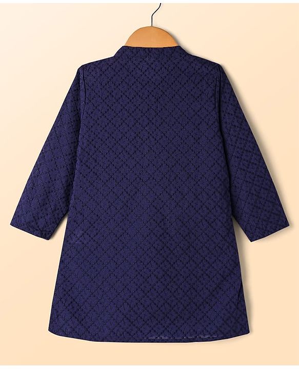 Babyhug Cotton Woven Full Sleeves Kurta Pajama Set with Embroidery - Navy Blue