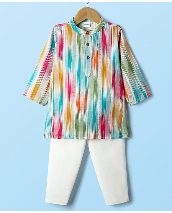 Babyhug Cotton Woven Full Sleeves Cambric Foil Printed Kurta Pajama Set - Multicolour