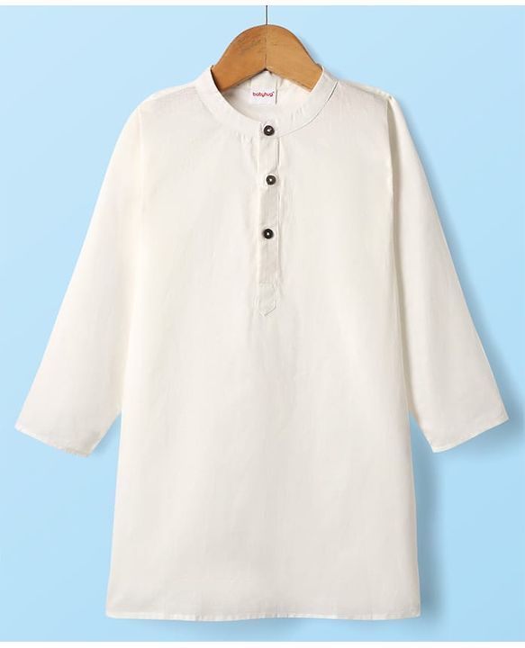 Babyhug Cotton Woven Full Sleeves Kurta Pajama Set With Embroidered Jacket - White