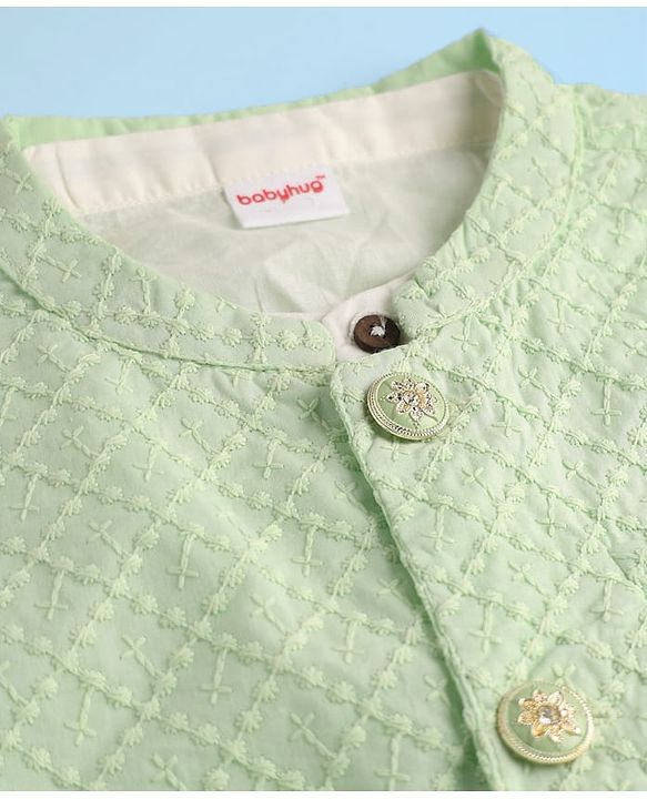 Babyhug Cotton Woven Full Sleeves Kurta Pajama Set With Embroidered Jacket - White
