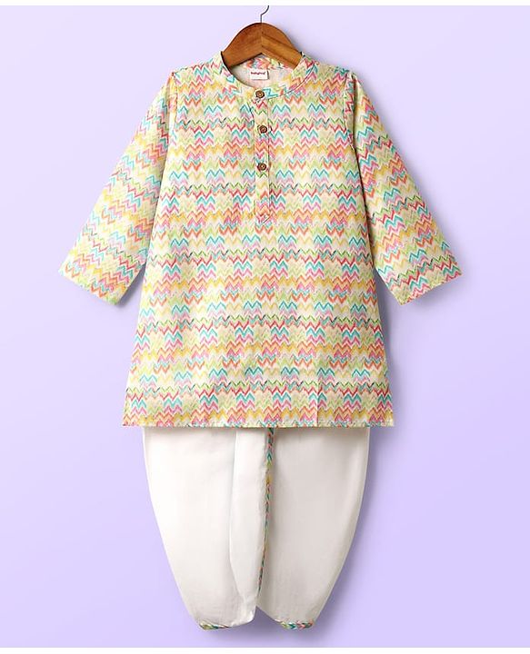 Babyhug Cotton Woven Full Sleeves Kurta Dhoti Set With Cambric Print - Multicolour
