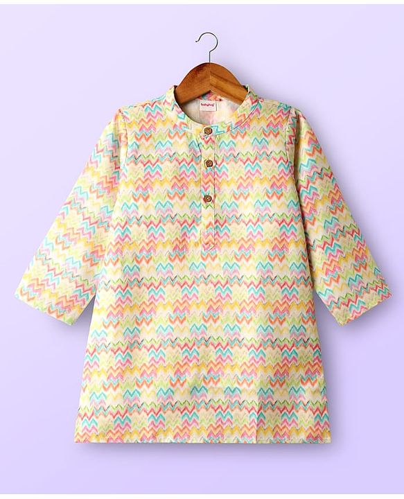 Babyhug Cotton Woven Full Sleeves Kurta Dhoti Set With Cambric Print - Multicolour