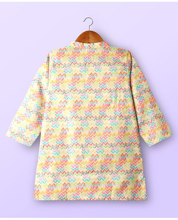 Babyhug Cotton Woven Full Sleeves Kurta Dhoti Set With Cambric Print - Multicolour