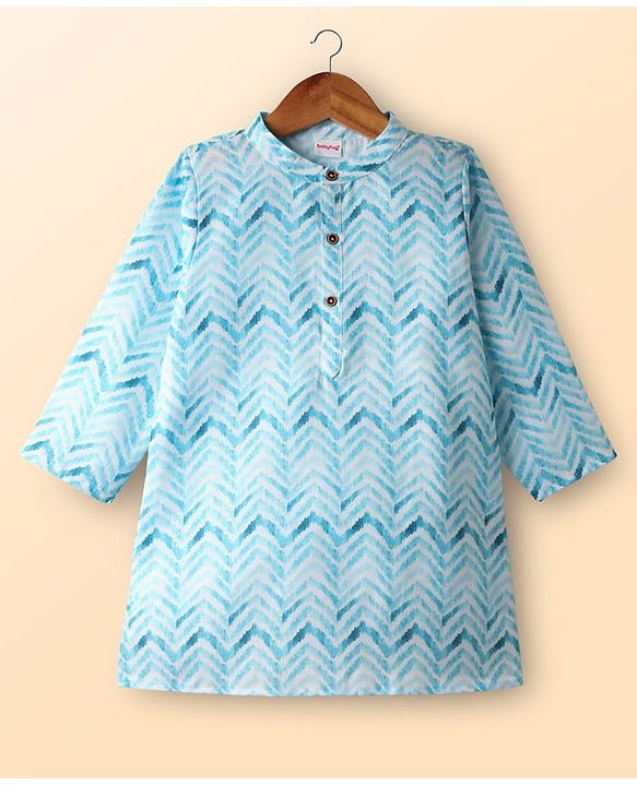 Babyhug Cotton Woven Full Sleeves Kurta Dhoti Set With Cambric Print - Light Blue