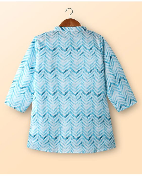 Babyhug Cotton Woven Full Sleeves Kurta Dhoti Set With Cambric Print - Light Blue