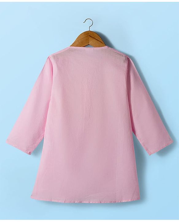 Babyhug Cambric Full Sleeves Solid Color Kurta Dhoti Set - Pink