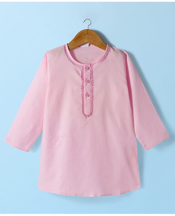 Babyhug Cambric Full Sleeves Solid Color Kurta Dhoti Set - Pink