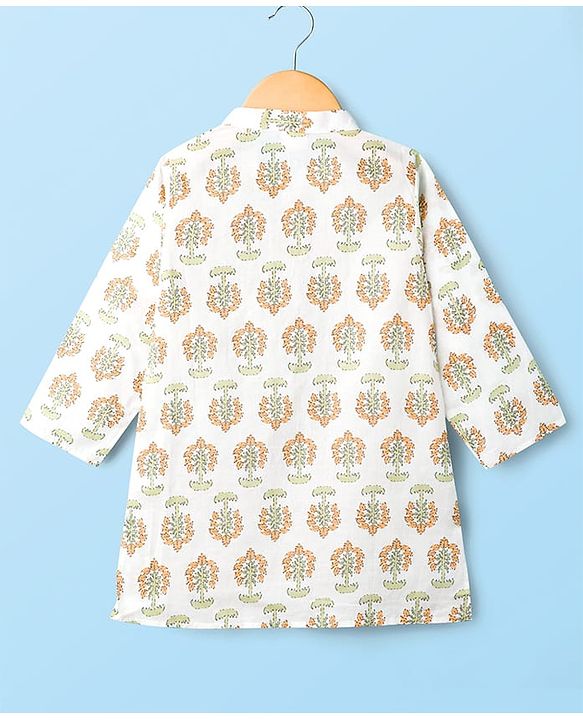 Babyhug Cotton Cambric Woven Full Sleeves Kurta Pyjama Set with Floral Print - White