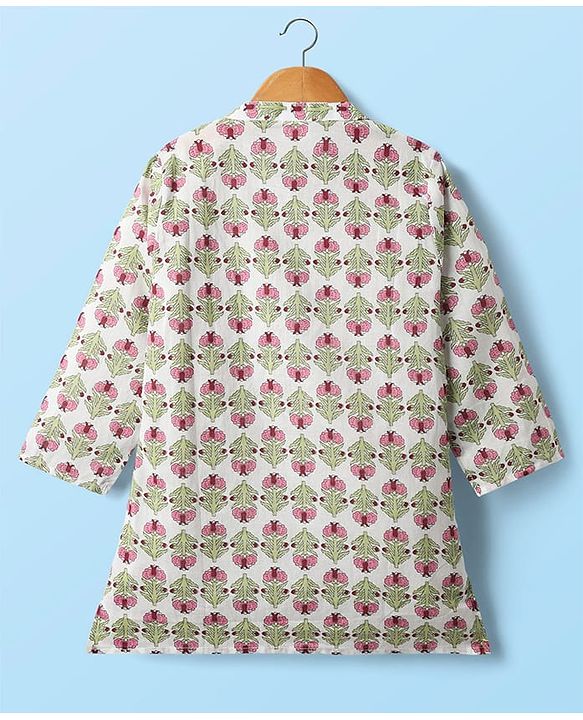 Babyhug Cotton Woven Full Sleeves Kurta Dhoti Set With Floral Print - White