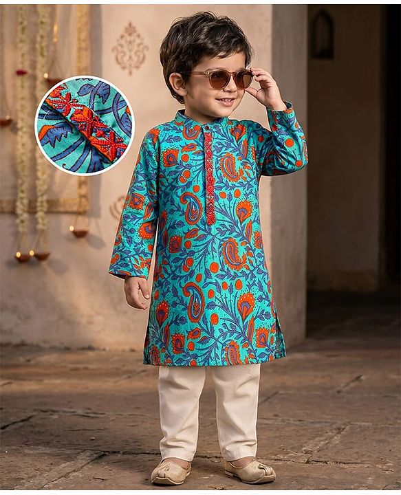 Babyhug Woven Full Sleeves Kurta Shirt Checkered - Blue main image 0