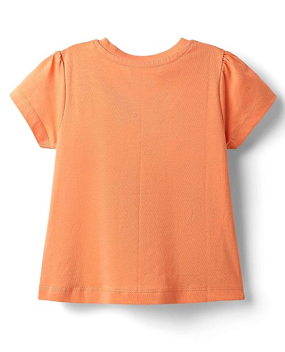 Babyhug Cotton Knit Half Sleeves Capri Night Suit With Polka Dot Print & Bow Applique - Orange