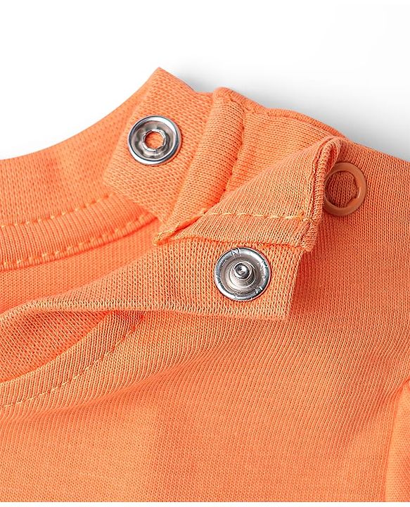 Babyhug Cotton Knit Half Sleeves Capri Night Suit With Polka Dot Print & Bow Applique - Orange