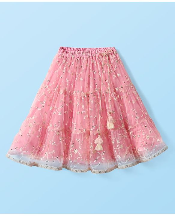 Babyhug Woven Half Sleeves Lehenga Choli & Jacket Set With Floral Embriodery - Pink